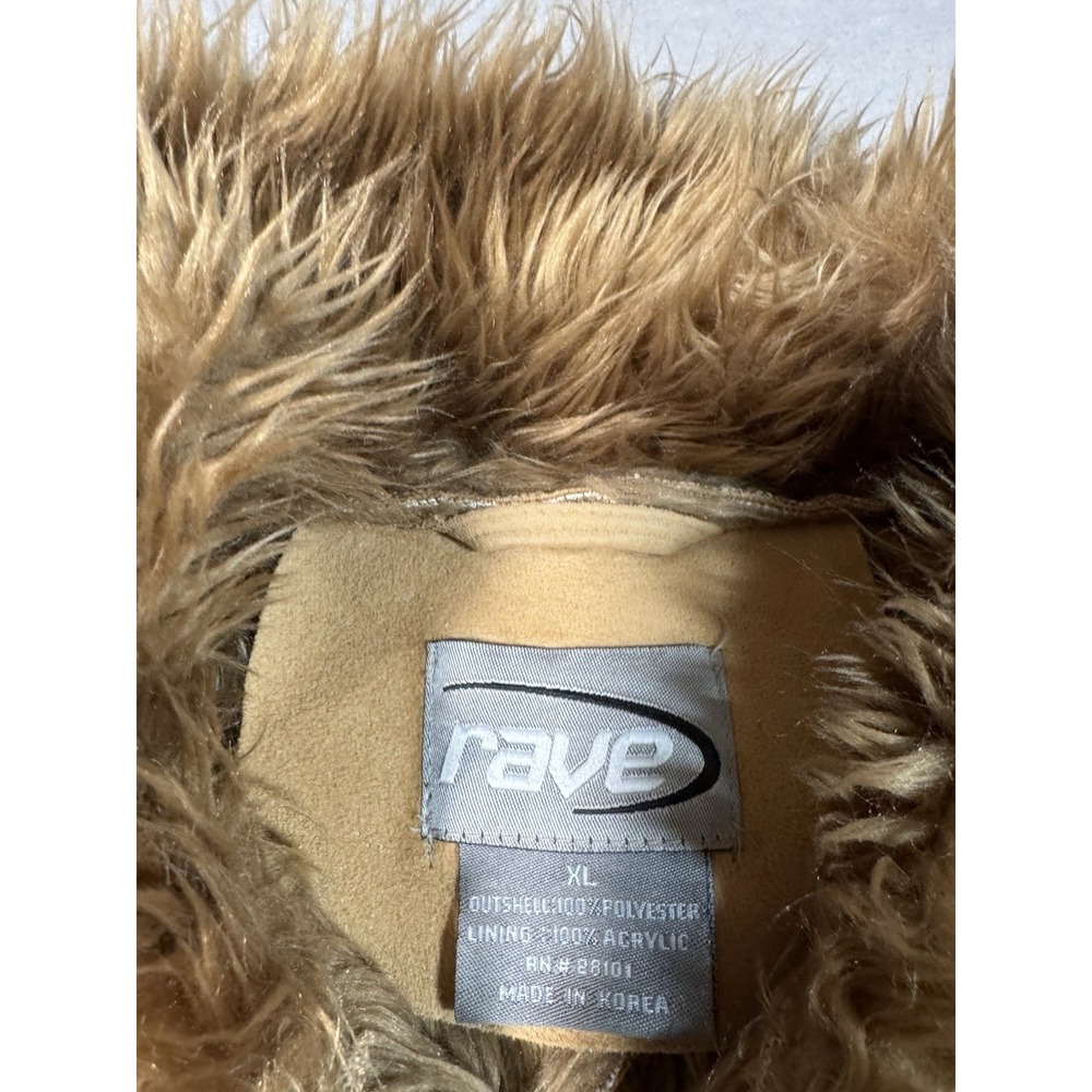 Vintage Rave Penny Lane Coat Women's Size XL Tan Suede Patchwork Faux Fur Y2K - Picture 3 of 7